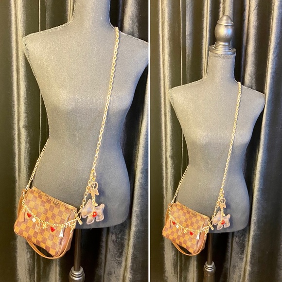 Louis Vuitton Damier Ebene cosmetic Trousse pouch Crossbody bag charm keychain - Picture 2 of 16